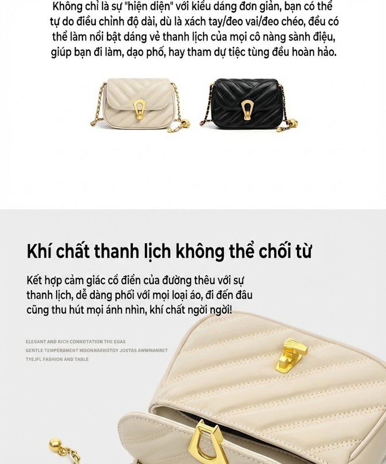 Túi Đeo Chéo Nữ Da Thật Mini Dây Xích Phong Cách Nhẹ Nhàng Màu Trắng Kem chi tiết 5