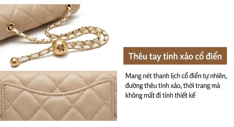 Túi Đeo Chéo Nữ Da Thật Mini Dây Xích Phong Cách Nhẹ Nhàng Màu Trắng Kem chi tiết 13