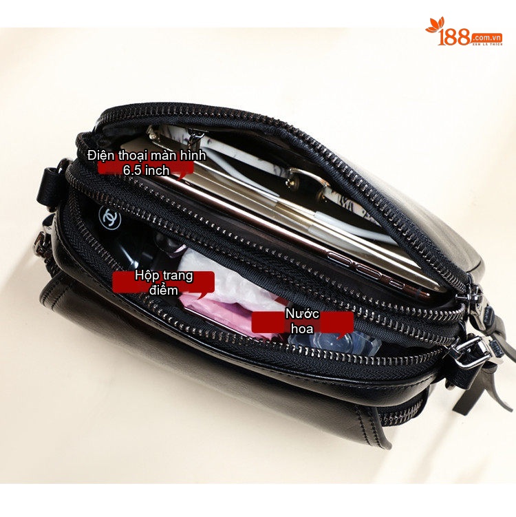 Túi Đeo Chéo Nữ Da Thật Mini Đeo Vai Phong Cách Thời Trang Màu Đen, Nâu chi tiết 6