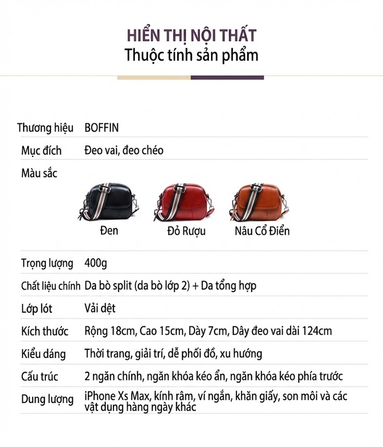 Túi Đeo Chéo Nữ Da Thật Mini Đeo Vai Phong Cách Thời Trang Màu Đen, Nâu chi tiết 27