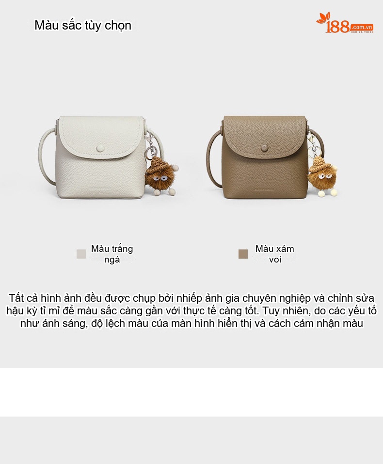 Túi Đeo Chéo Nữ Da Thật Mini Đựng Điện Thoại Phong Cách Hàn Quốc Màu Nâu, Trắng chi tiết 4