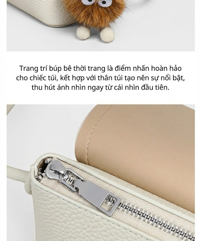 Túi Đeo Chéo Nữ Da Thật Mini Đựng Điện Thoại Phong Cách Hàn Quốc Màu Nâu, Trắng chi tiết 10