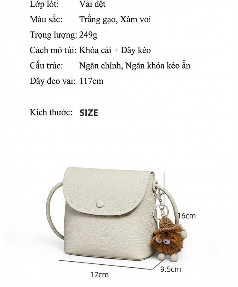 Túi Đeo Chéo Nữ Da Thật Mini Đựng Điện Thoại Phong Cách Hàn Quốc Màu Nâu, Trắng chi tiết 2