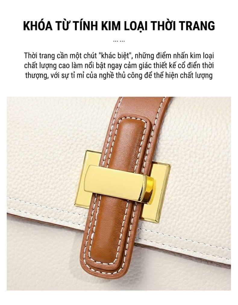 Túi Đeo Chéo Nữ Da Thật Mini Nhỏ Gọn Đeo Vai Xách Tay Màu Nâu, Be chi tiết 9