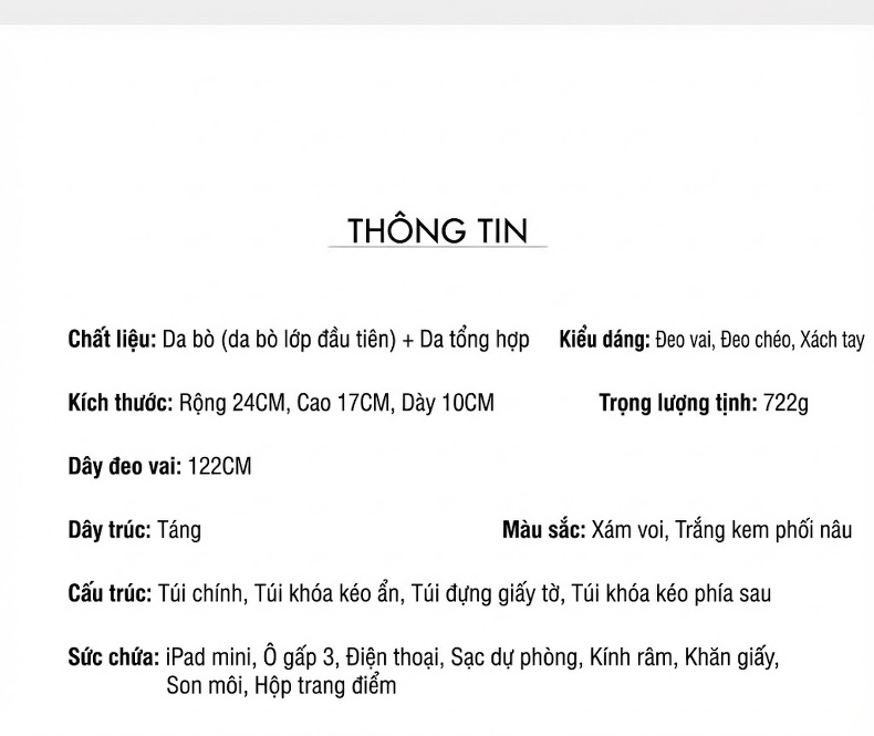 Túi Đeo Chéo Nữ Da Thật Mini Nhỏ Gọn Đeo Vai Xách Tay Màu Nâu, Be chi tiết 12