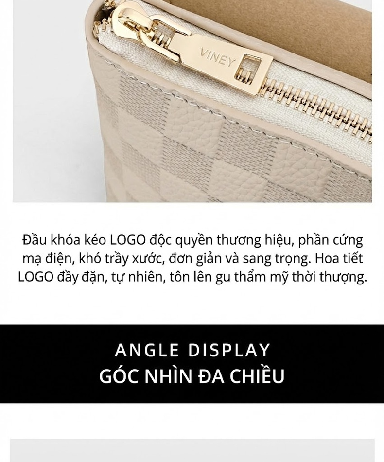 Túi Đeo Chéo Nữ Da Thật Mini Phom Vuông Màu Be, Nâu chi tiết 14