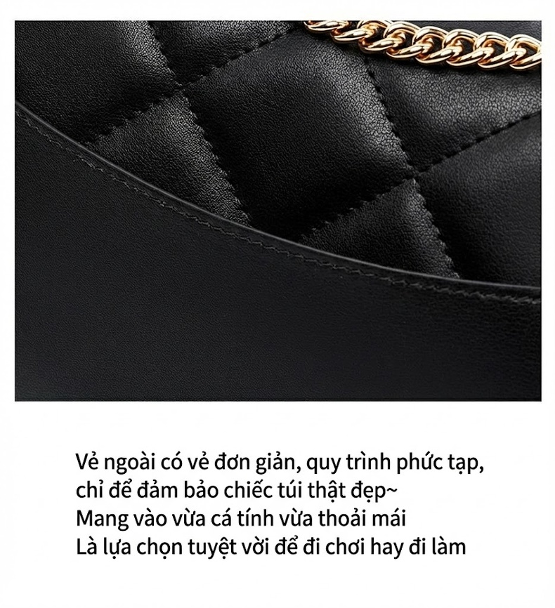 Túi Đeo Chéo Nữ Da Thật Mini Quả Trám Dây Xích Màu Đen, Đỏ Rượu chi tiết 21