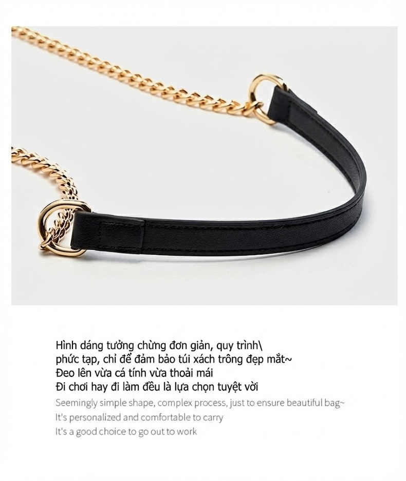 Túi Đeo Chéo Nữ Da Thật Mini Quả Trám Dây Xích Màu Đen, Đỏ Rượu chi tiết 24