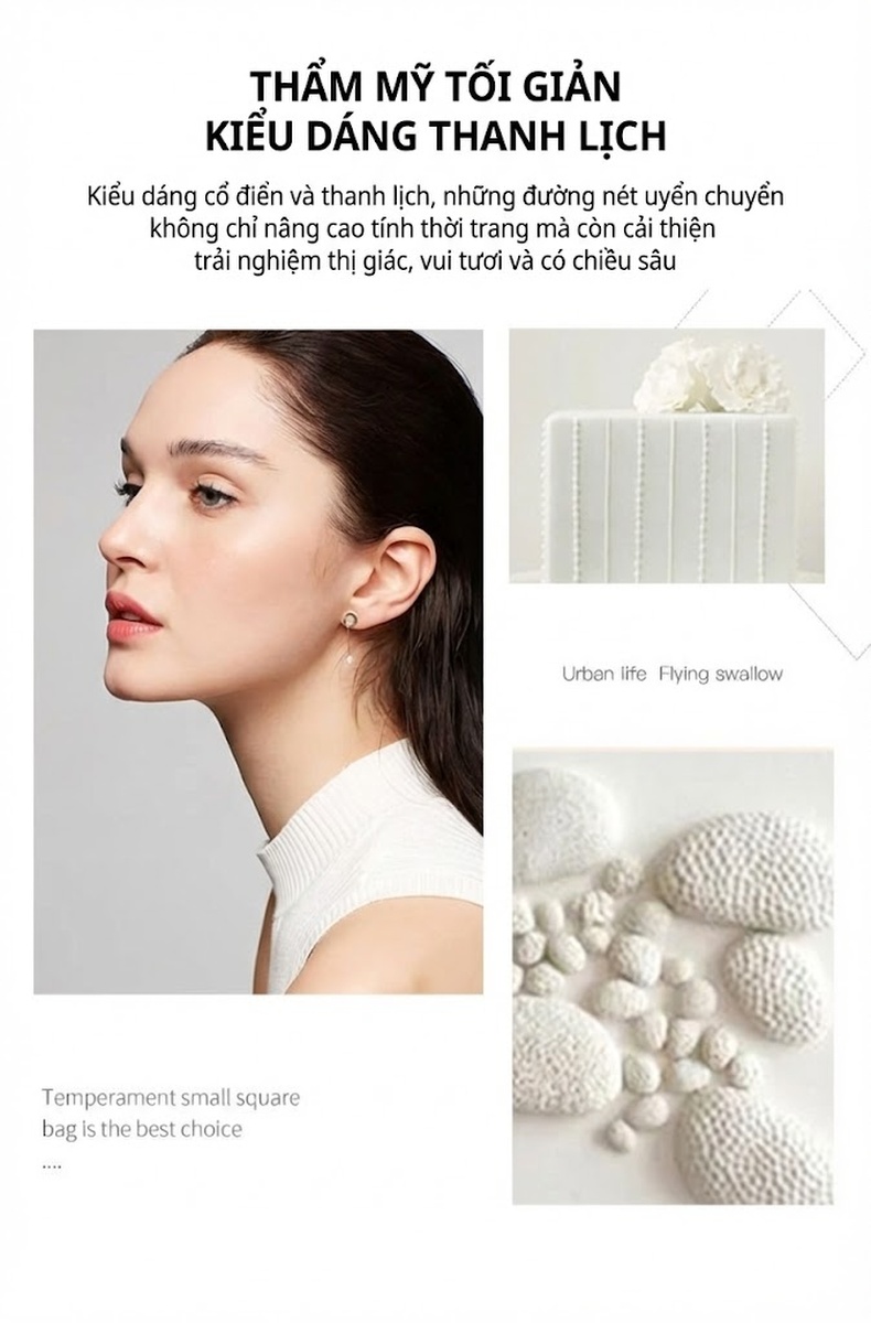Túi Đeo Chéo Nữ Da Thật Mini Thiết Kế Hình Hộp Phối Dây Xích Màu Trắng chi tiết 4