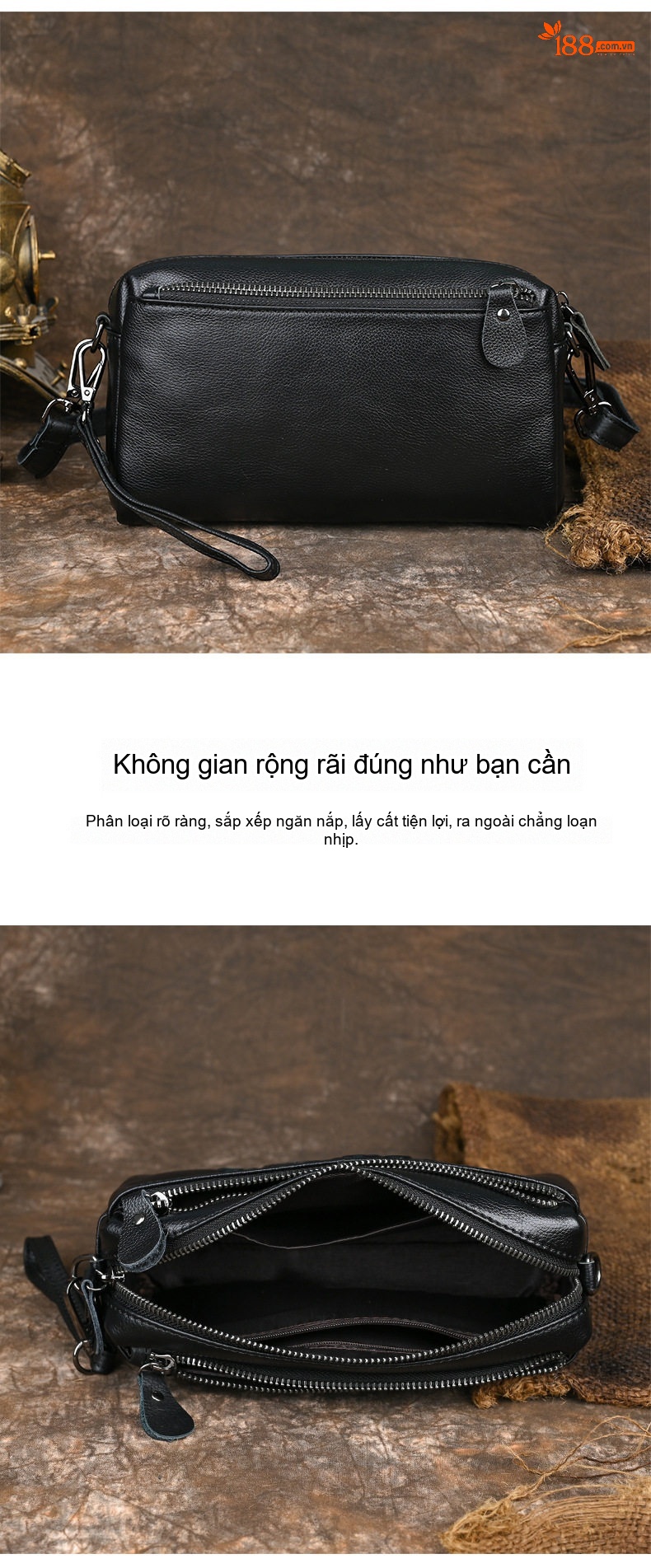 Túi Đeo Chéo Nữ Da Thật Nhiều Ngăn Đựng Điện Thoại Hình Thỏ Màu Đen chi tiết 8