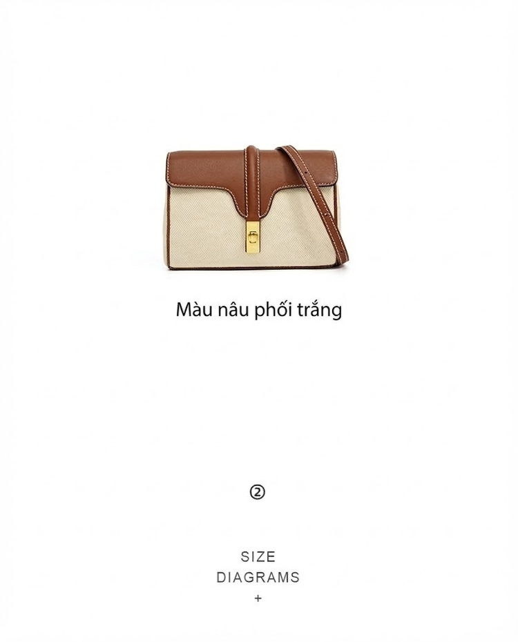 Túi Đeo Chéo Nữ Da Thật Phối Màu Nhỏ Gọn Nhiều Ngăn Tiện Lợi Màu Nâu, Kem chi tiết 5