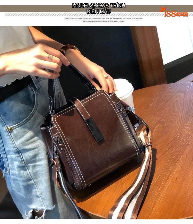 Túi Đeo Chéo Nữ Da Thật Phong Cách Âu Mỹ Màu Đen, Nâu, Xanh, Đỏ chi tiết 6