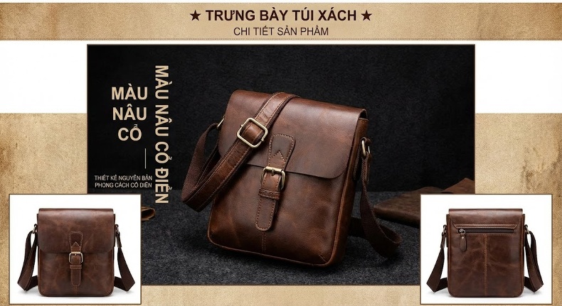 Túi Đeo Chéo Nữ Da Thật Phong Cách Cổ Điển Màu Nâu chi tiết 5