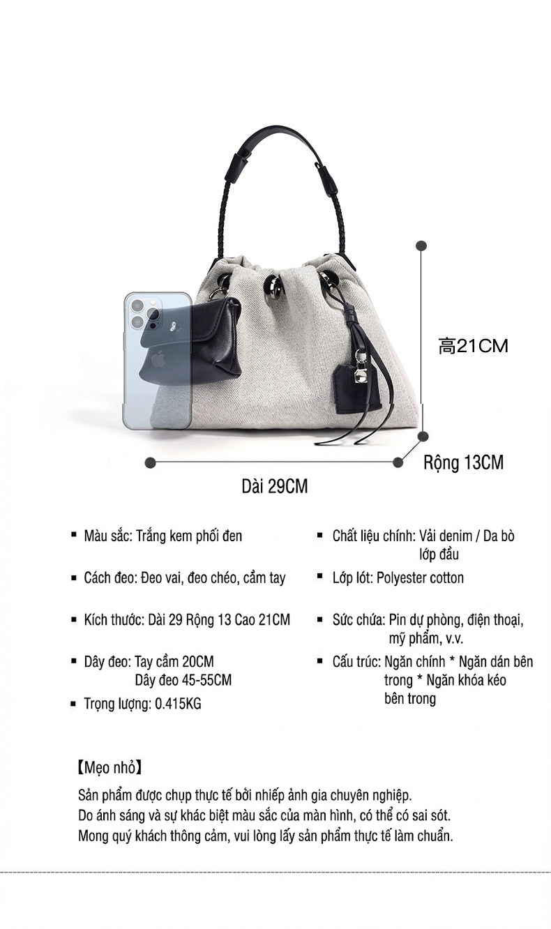 Túi Đeo Chéo Nữ Da Thật Phong Cách Hàn Quốc Màu Trắng, Đen chi tiết 7