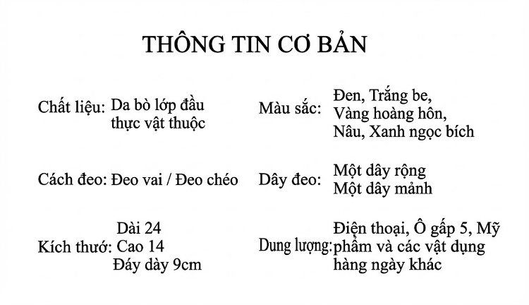 Túi Đeo Chéo Nữ Da Thật Quai Rộng Phong Cách Tiểu Thư Màu Đen, Nâu, Kem, Vàng chi tiết 1