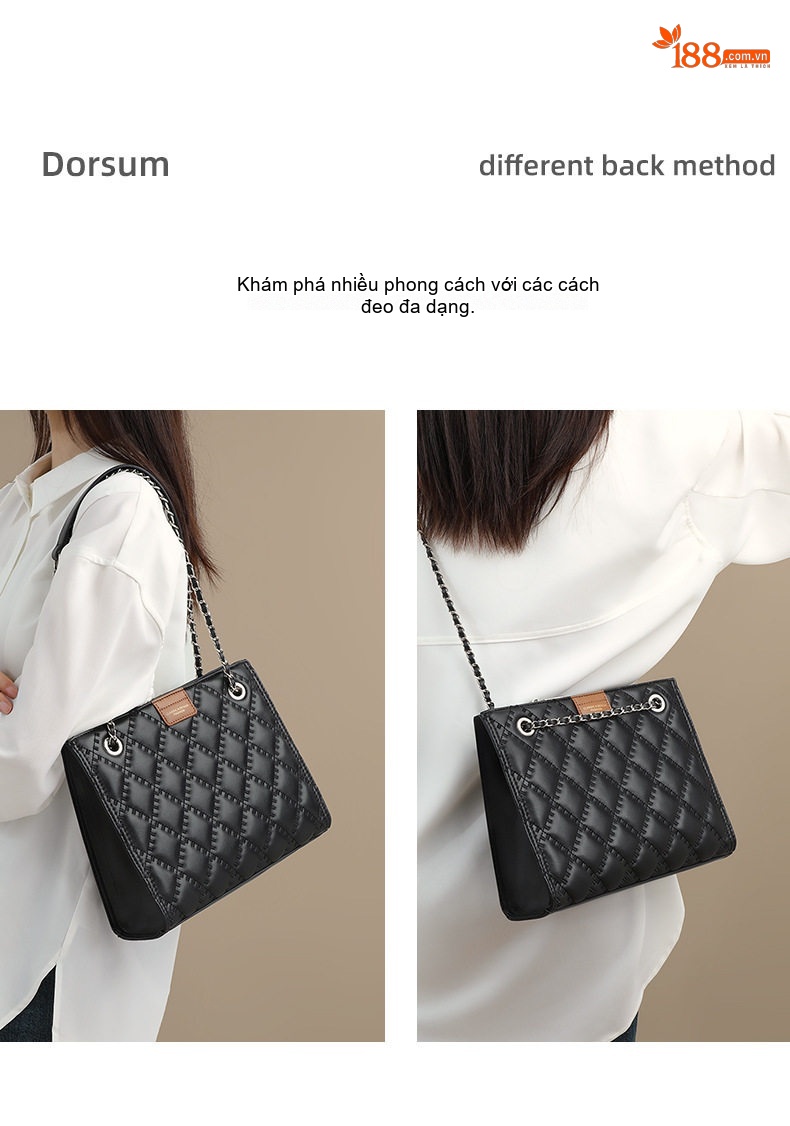 Túi Đeo Chéo Nữ Da Thật Quai Xích Phong Cách Tiểu Thư Túi Tote Đeo Vai Màu Đen chi tiết 8