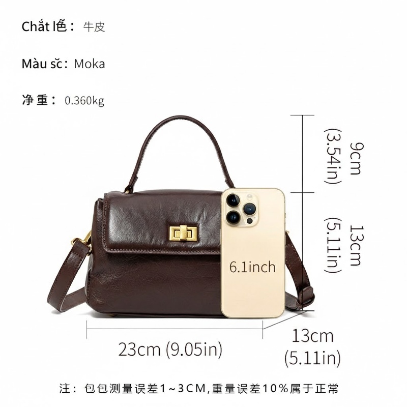 Túi Đeo Chéo Nữ Da Thật Sức Chứa Lớn Cao Cấp Túi Xách Tay Đeo Vai Màu Đen chi tiết 12