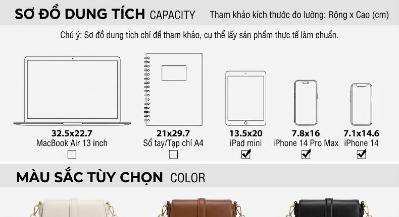 Túi Đeo Chéo Nữ Da Thật Sức Chứa Lớn Đeo Vai Nách Phong Cách Thanh Lịch Màu Trắng Kem chi tiết 7
