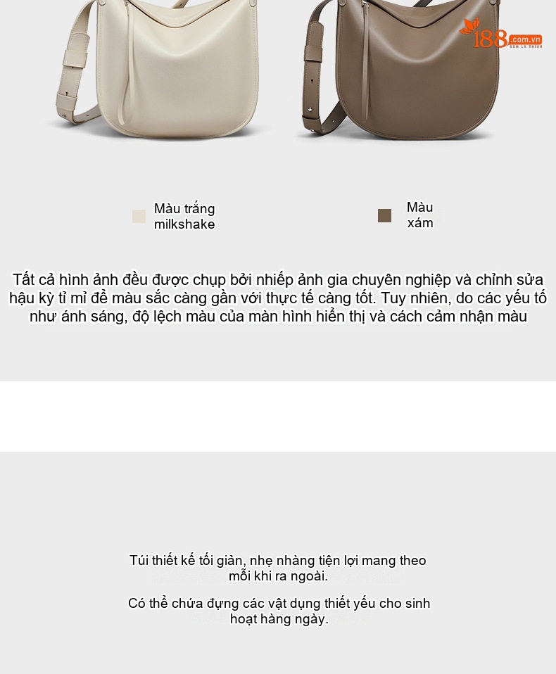 Túi Đeo Chéo Nữ Da Thật Sức Chứa Lớn Đeo Vai Nách Phong Cách Thanh Lịch Màu Trắng Kem chi tiết 8