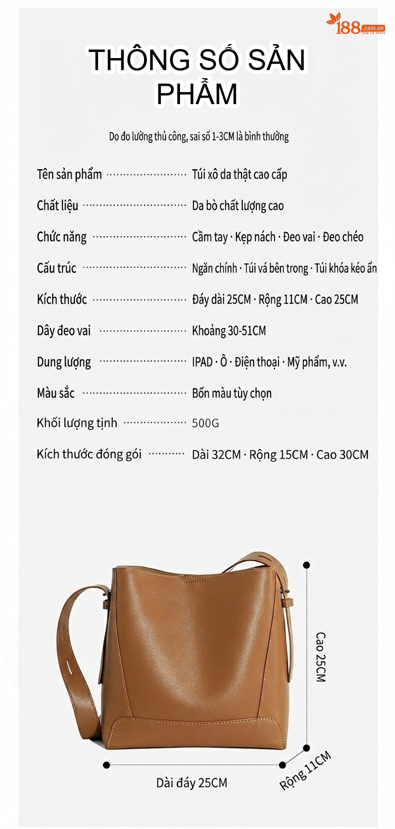 Túi Đeo Chéo Nữ Da Thật Sức Chứa Lớn Phong Cách Công Sở Màu Nâu, Kem chi tiết 17