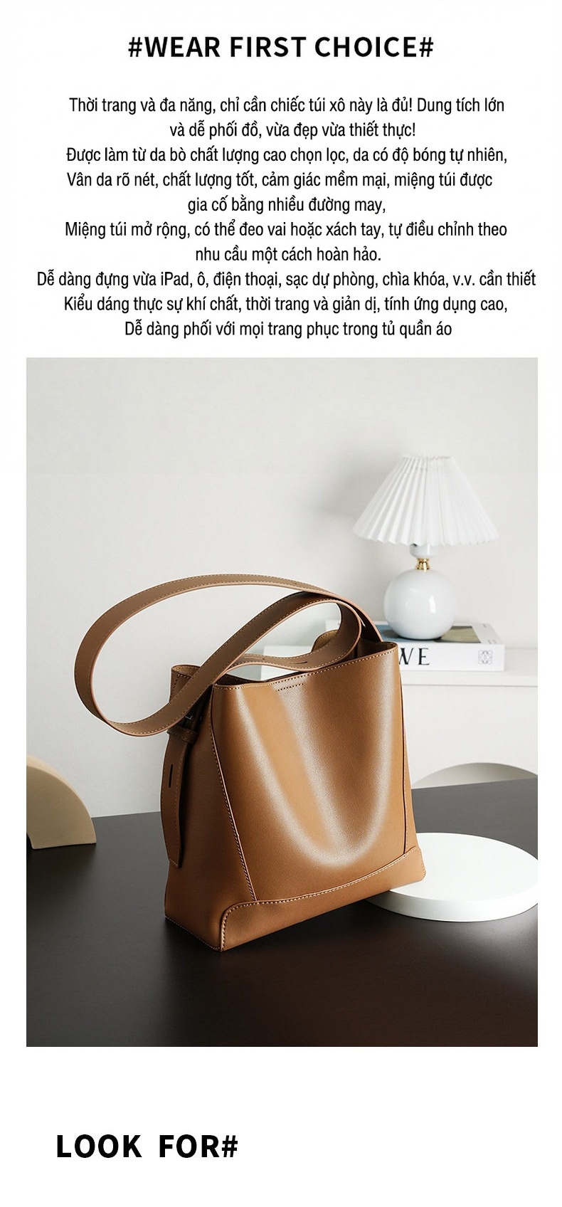 Túi Đeo Chéo Nữ Da Thật Sức Chứa Lớn Phong Cách Công Sở Màu Nâu, Kem chi tiết 20