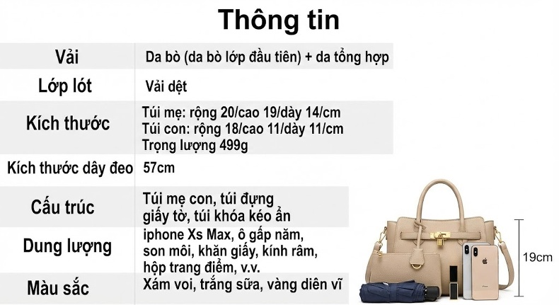 Túi Đeo Chéo Nữ Da Thật Thiết Kế Bucket Xách Tay chi tiết 4