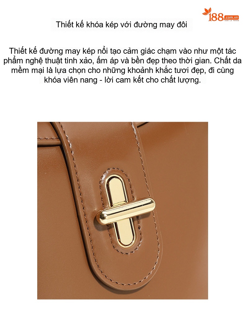 Túi Đeo Chéo Nữ Da Thật Thiết Kế Capsule Khóa Gài Phong Cách Tối Giản Màu Nâu, Trắng, Đen chi tiết 4
