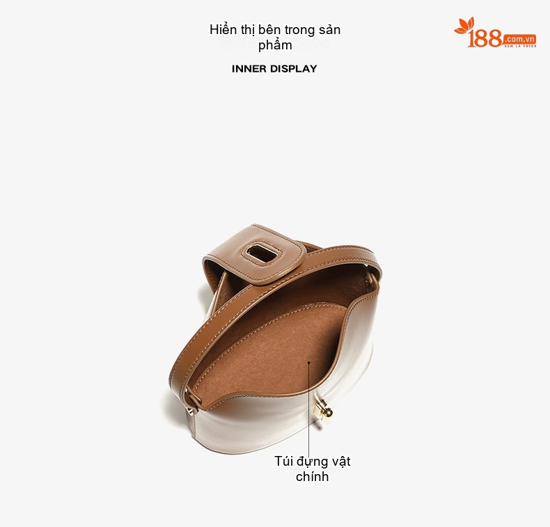Túi Đeo Chéo Nữ Da Thật Thiết Kế Capsule Khóa Gài Phong Cách Tối Giản Màu Nâu, Trắng, Đen chi tiết 9