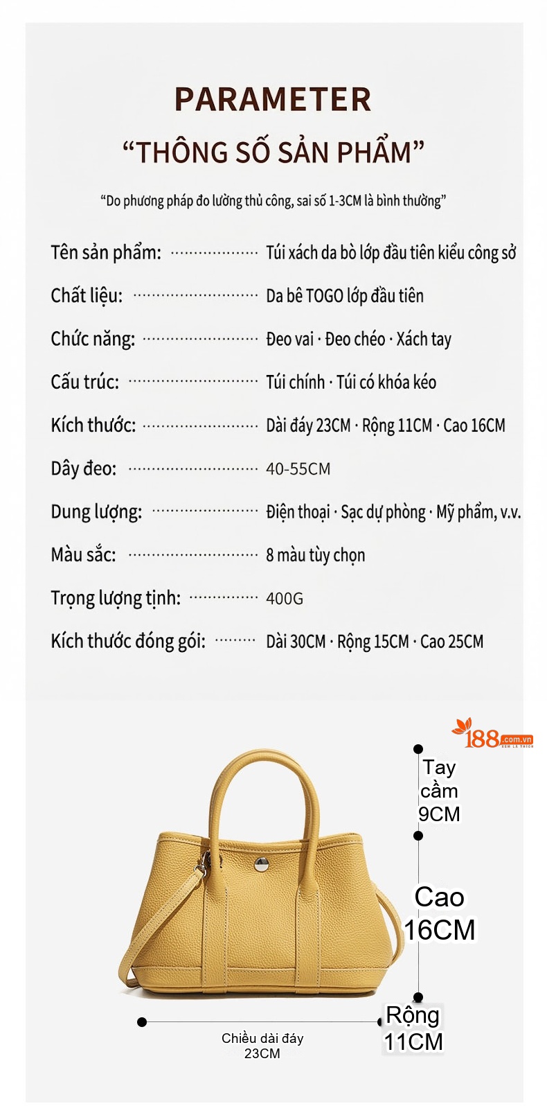 Túi Đeo Chéo Nữ Da Thật Thiết Kế Mini Cao Cấp Màu Vàng, Kem, Nâu chi tiết 6