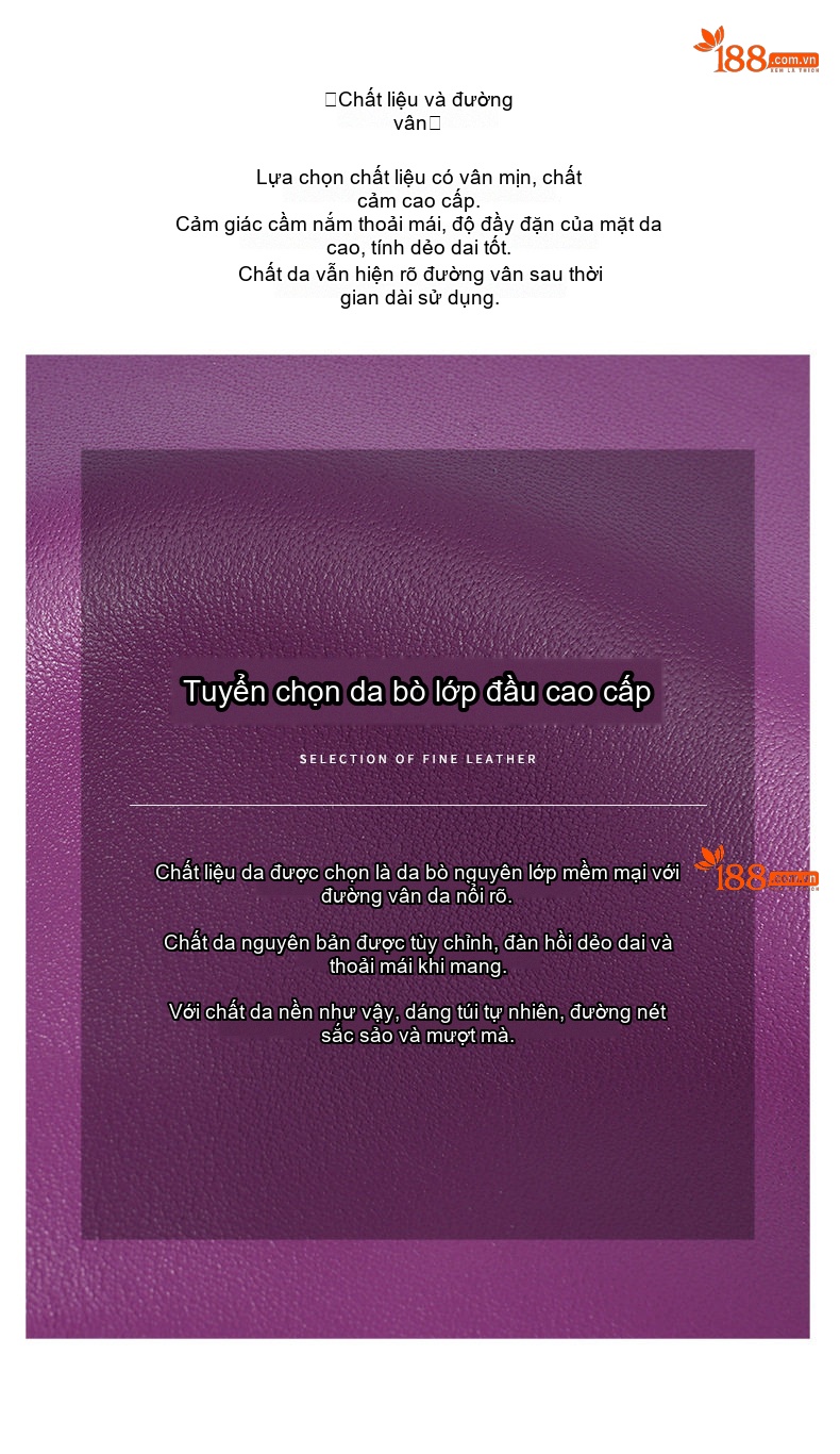 Túi Đeo Chéo Nữ Da Thật Thiết Kế Tối Giản Cao Cấp Màu Tím, Nude chi tiết 15