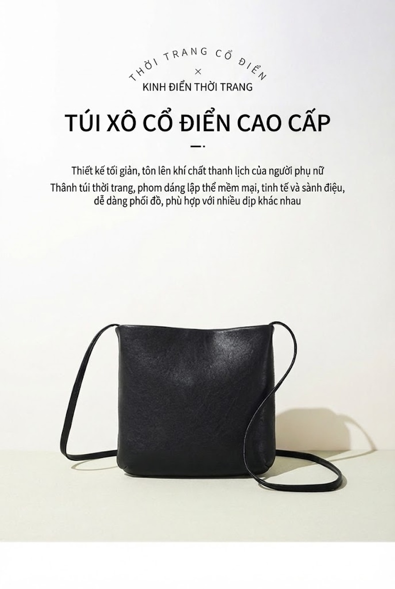 Túi Đeo Chéo Nữ Da Thật Thiết Kế Tối Giản Dáng Túi Bucket Màu Nâu Đỏ chi tiết 6