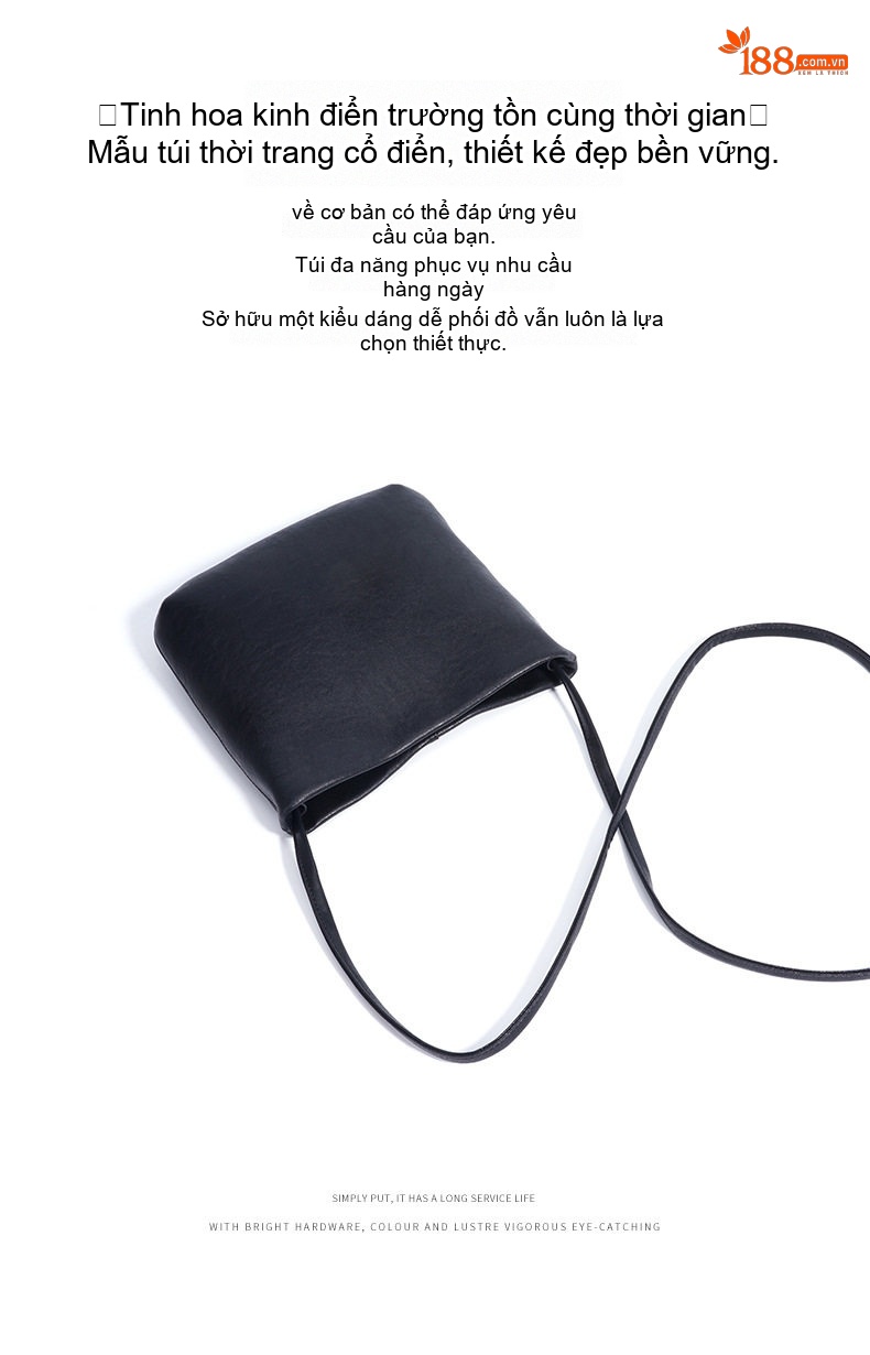 Túi Đeo Chéo Nữ Da Thật Thiết Kế Tối Giản Dáng Túi Bucket Màu Nâu Đỏ chi tiết 12