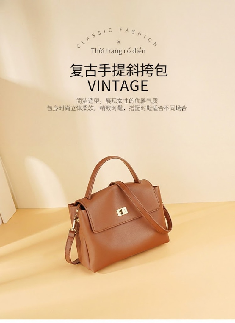 Túi Đeo Chéo Nữ Da Thật Thiết Kế Vintage Thời Trang Màu Đen, Nâu chi tiết 4