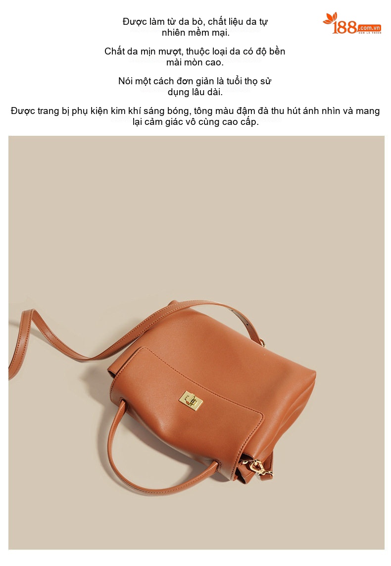 Túi Đeo Chéo Nữ Da Thật Thiết Kế Vintage Thời Trang Màu Đen, Nâu chi tiết 5