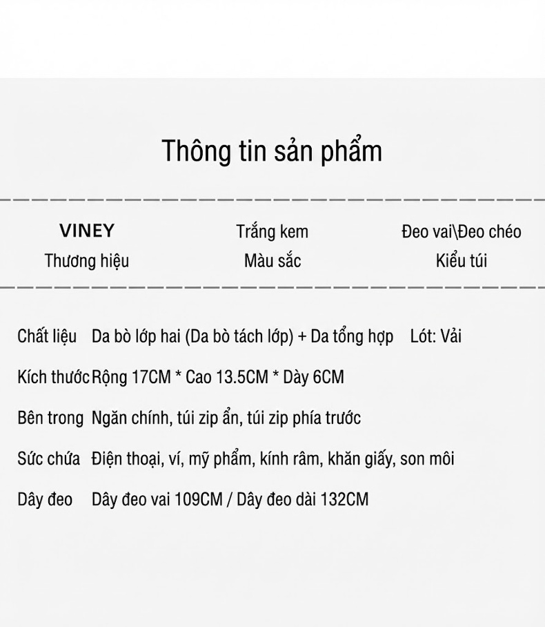 Túi Đeo Chéo Nữ Da Thật Thời Trang Cao Cấp Màu Trắng Kem, Nâu chi tiết 3