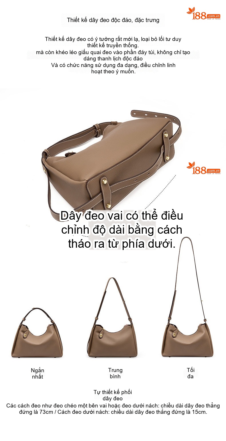 Túi Đeo Chéo Nữ Da Thật Thời Trang Túi Đeo Vai Nữ Túi Kẹp Nách Màu Nâu, Đen, Kem chi tiết 7