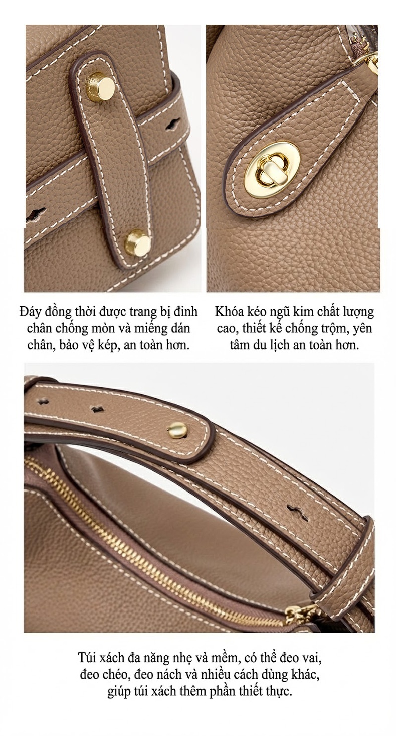 Túi Đeo Chéo Nữ Da Thật Thời Trang Túi Đeo Vai Nữ Túi Kẹp Nách Màu Nâu, Đen, Kem chi tiết 20