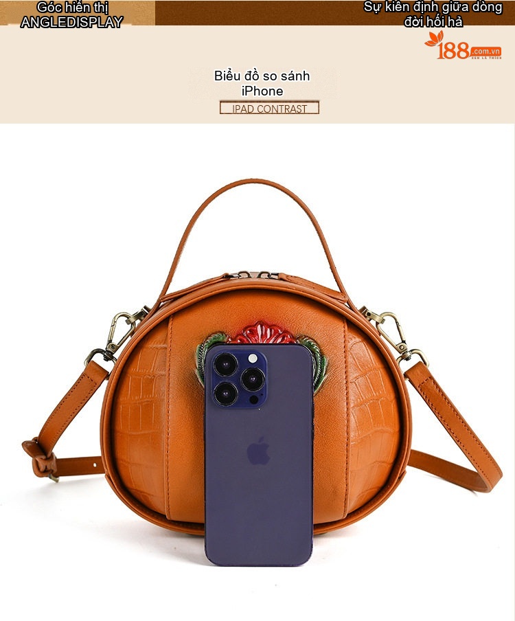 Túi Đeo Chéo Nữ Da Thật Thủ Công Vẽ Hoa Vintage Cao Cấp Màu Nâu, Xanh Lá, Đen, Cam chi tiết 4