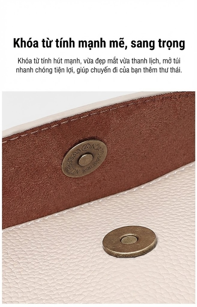 Túi Đeo Chéo Nữ Da Thật Túi Kẹp Nách Đeo Vai Phong Cách Thanh Lịch Màu Trắng Kem chi tiết 7