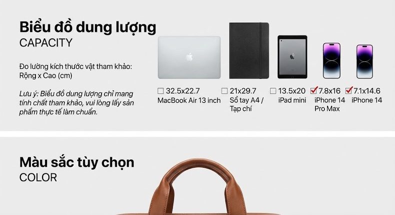 Túi Đeo Chéo Nữ Da Thật Túi Kẹp Nách Vuông Nhỏ Cao Cấp Màu Nâu chi tiết 8