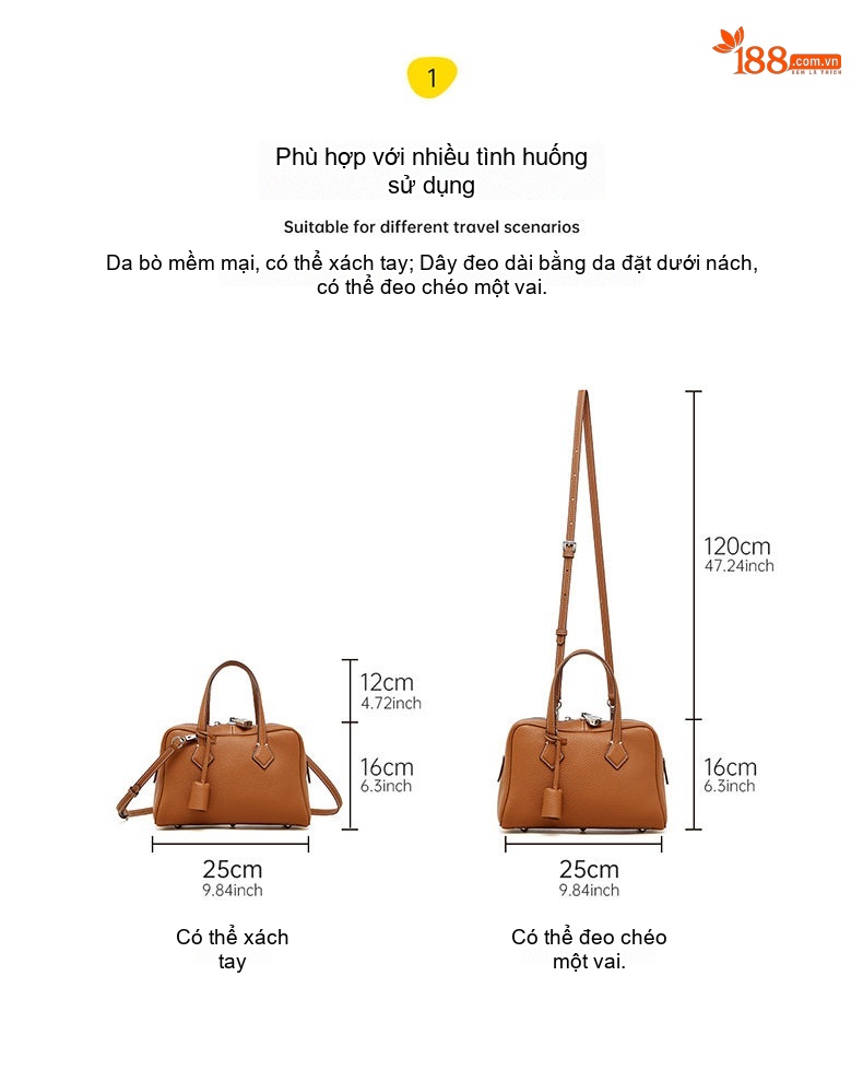 Túi Đeo Chéo Nữ Da Thật Victoria Cao Cấp Phong Cách Công Sở Màu Vàng, Nâu, Xanh Dương, Be chi tiết 7