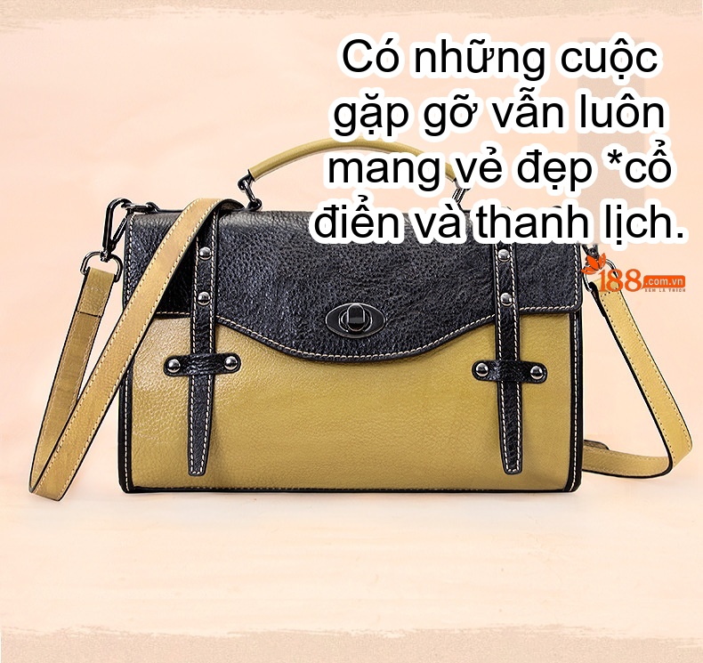 Túi Đeo Chéo Nữ Da Thật Vintage Form Hộp Lớn Đựng Vừa A4 Màu Đen, Vàng, Xanh Dương, Xanh Lá chi tiết 1