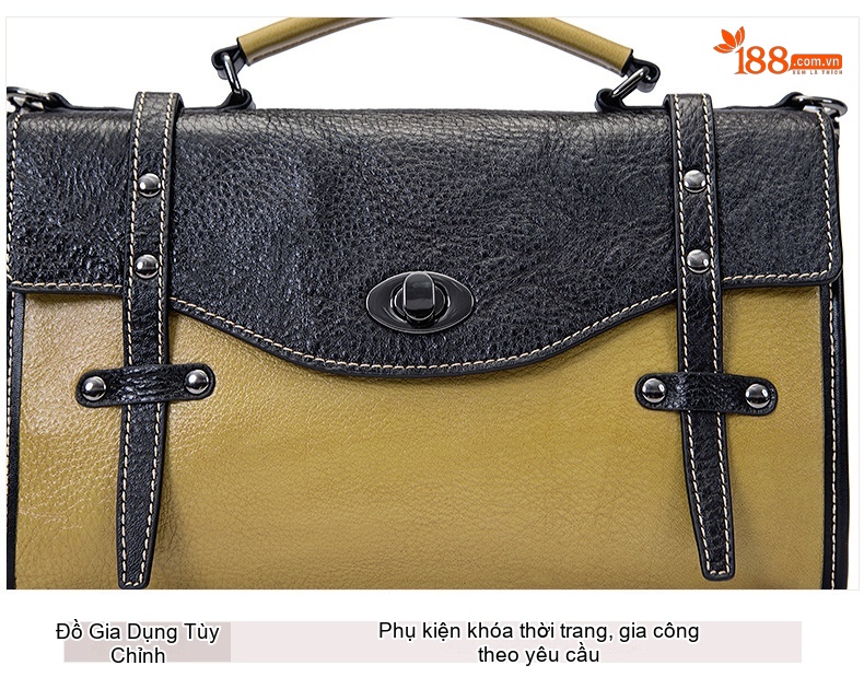 Túi Đeo Chéo Nữ Da Thật Vintage Form Hộp Lớn Đựng Vừa A4 Màu Đen, Vàng, Xanh Dương, Xanh Lá chi tiết 17