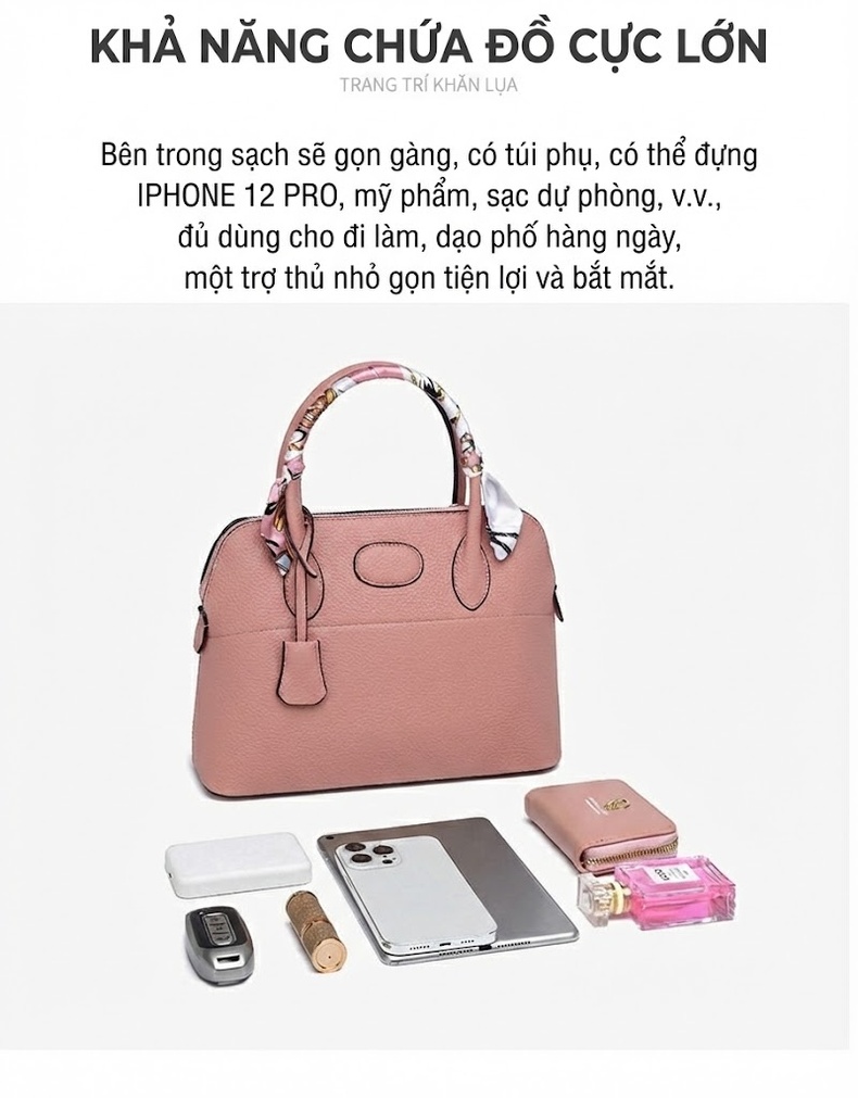 Túi Đeo Chéo Nữ Da Vân Litchi Set 3 Món Dung Tích Lớn Phong Cách Thời Trang Màu Nâu, Hồng, Xanh, Đen... chi tiết 6