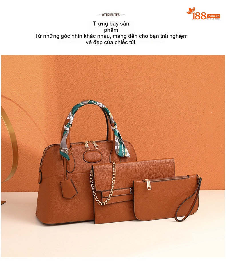Túi Đeo Chéo Nữ Da Vân Litchi Set 3 Món Dung Tích Lớn Phong Cách Thời Trang Màu Nâu, Hồng, Xanh, Đen... chi tiết 10