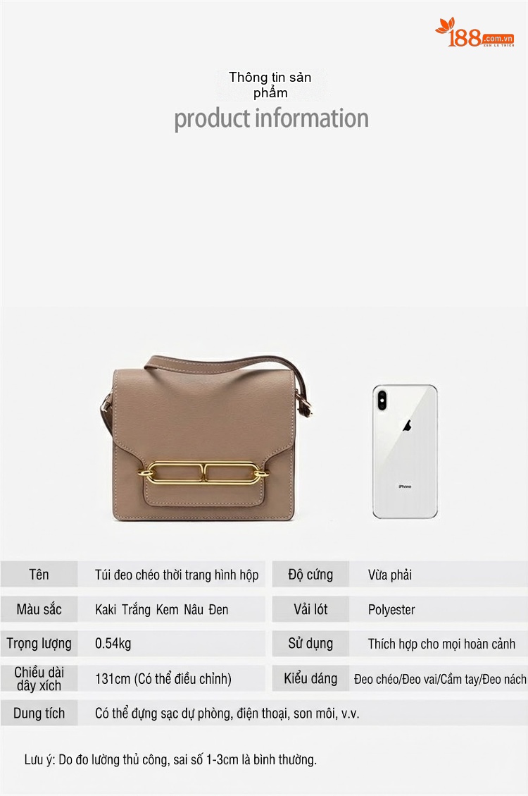 Túi Đeo Chéo Nữ Dáng Hộp Da Bóng Size 19cm Phong Cách Thanh Lịch Màu Nâu, Đen, Trắng... chi tiết 4