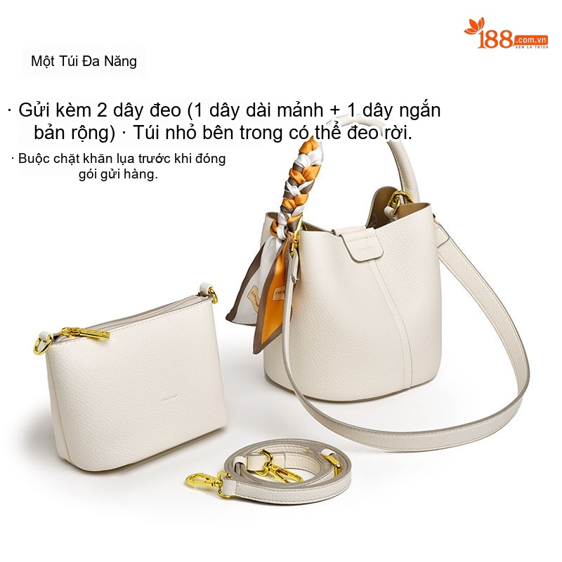Túi Đeo Chéo Nữ Dáng Thùng Nhỏ Gọn Da Bóng Màu Kem, Trắng