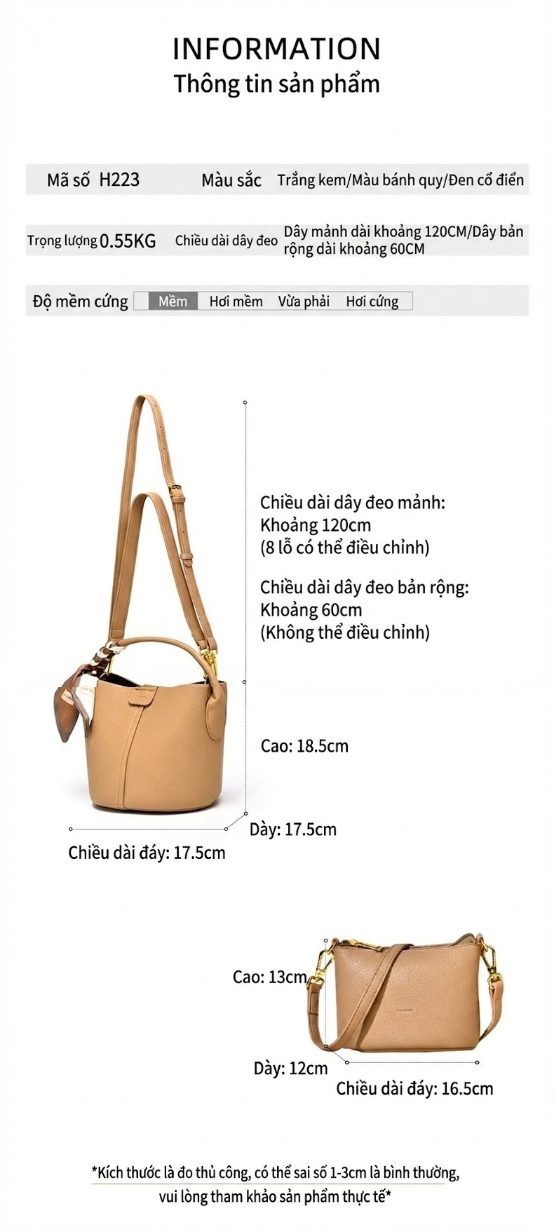 Túi Đeo Chéo Nữ Dáng Thùng Nhỏ Gọn Da Bóng Màu Kem, Trắng chi tiết 2