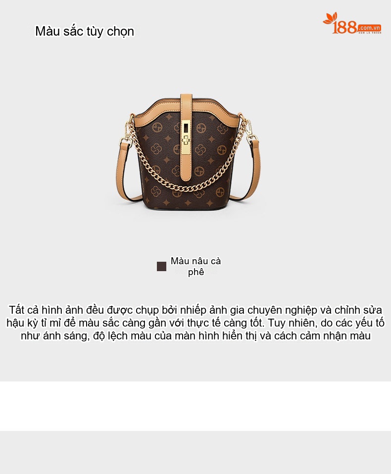 Túi Đeo Chéo Nữ Dáng Thùng Nhỏ Nhắn Quai Xích Da Bóng Màu Nâu chi tiết 4