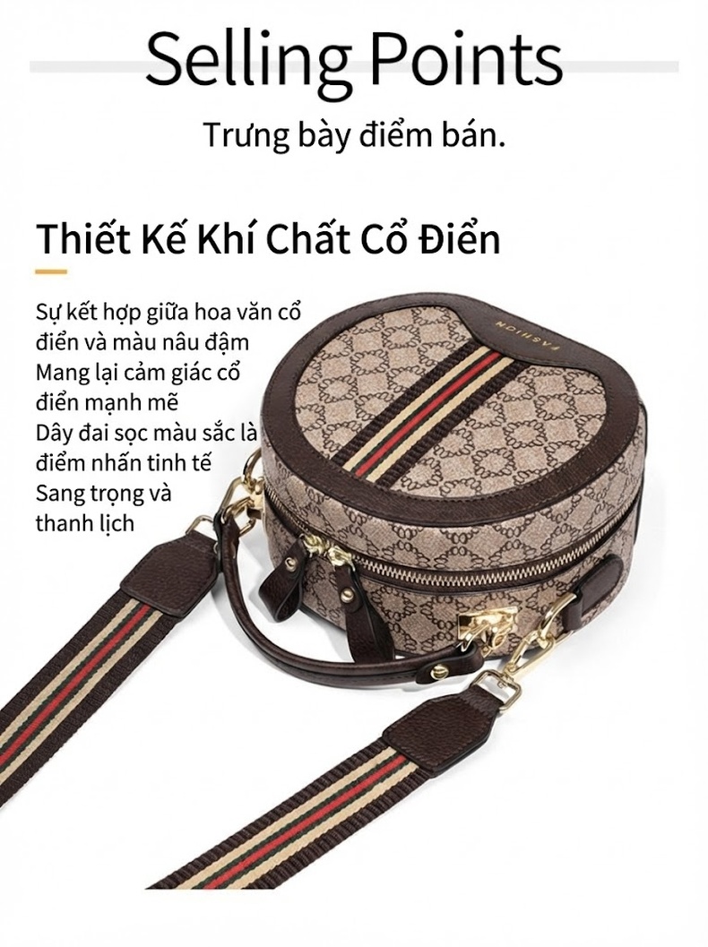 Túi Đeo Chéo Nữ Dáng Tròn Họa Tiết Thời Trang chi tiết 9